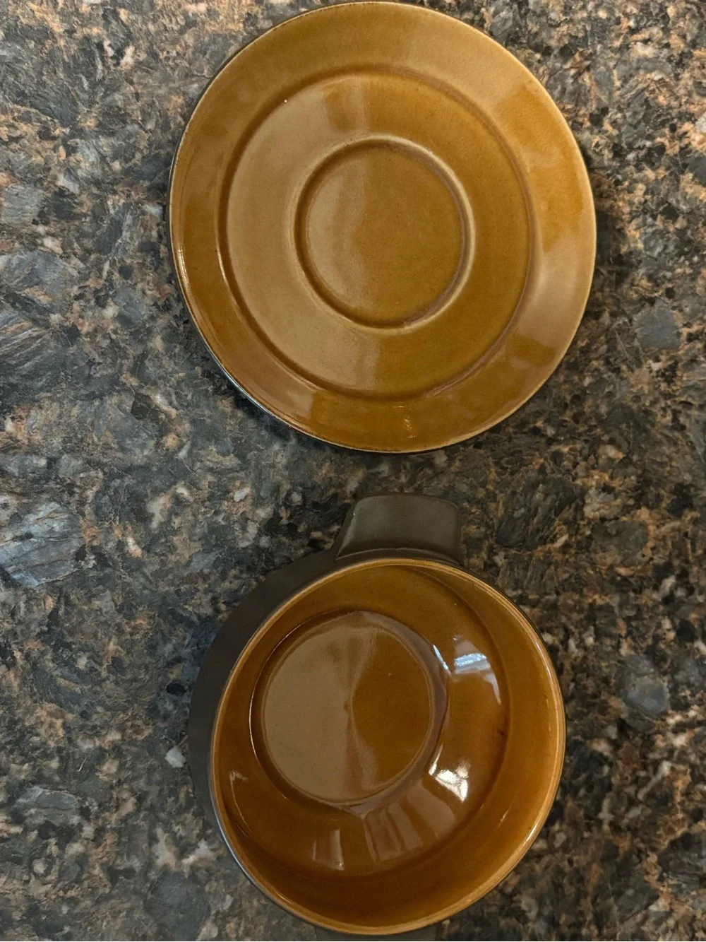 Vintage Stoneware Brown Two-Tone Ceramic Soup Bowl with Saucer